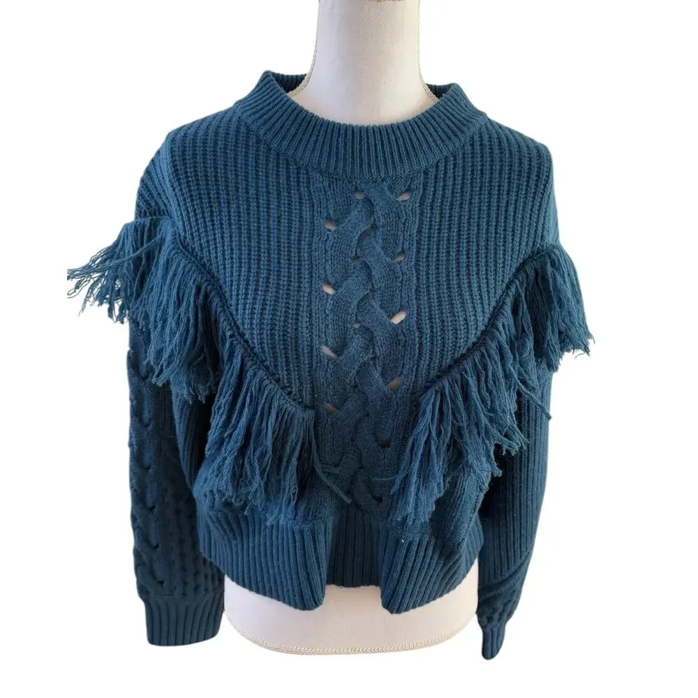 Equipment Femme Amira Wool & Cashmere Chunky Knit Fringe Sweater M